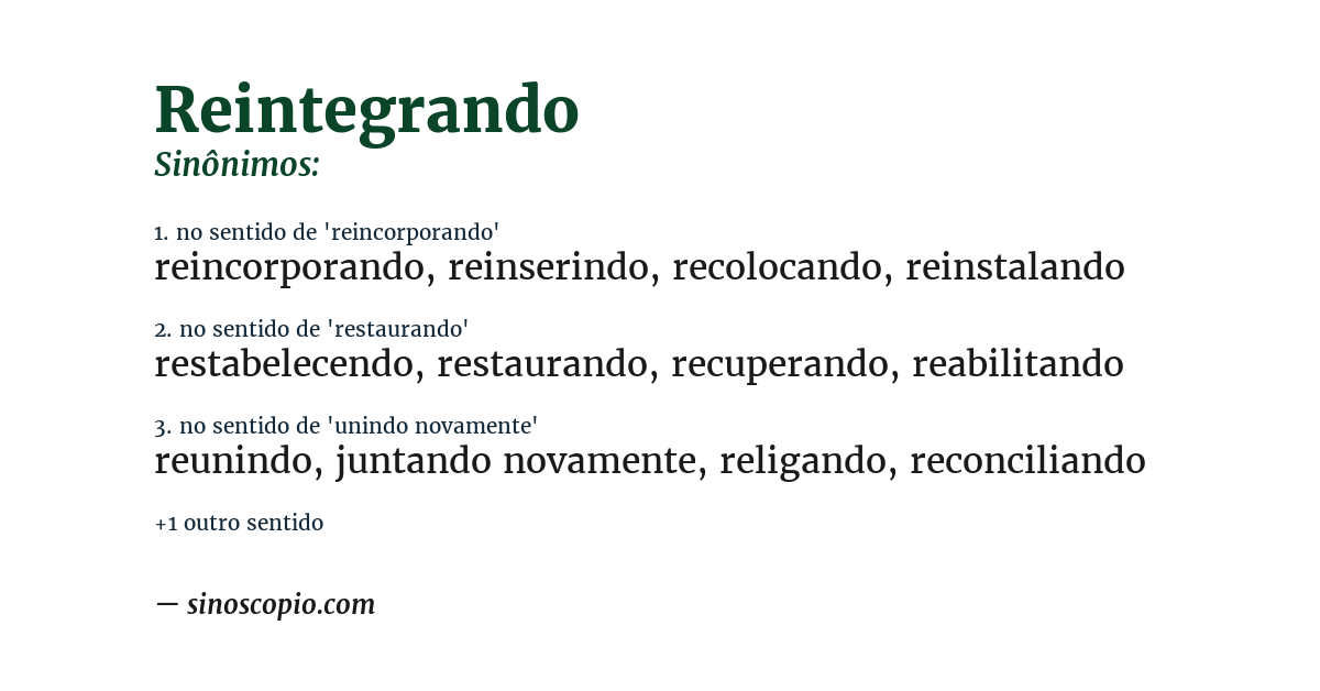 Sinônimo de reintegrando