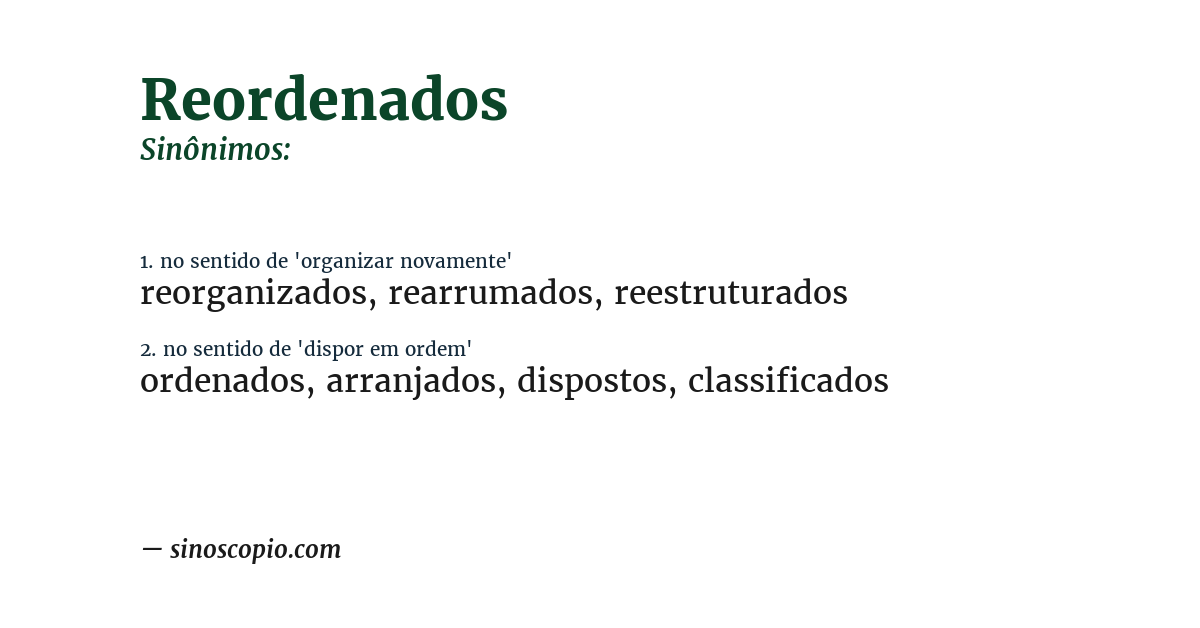 Sinônimo de reordenados