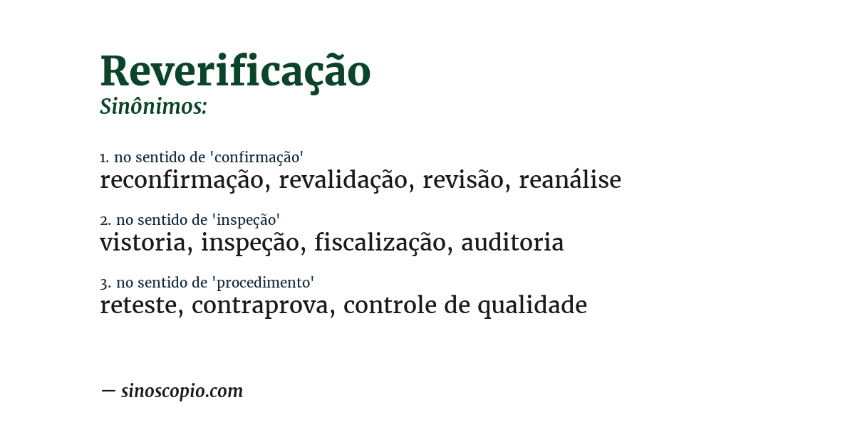 Sinônimo de reverificação