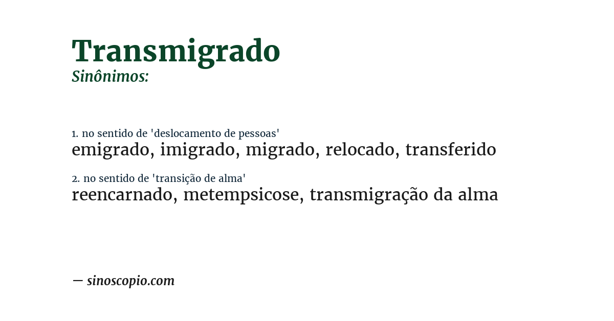 Sinônimo de transmigrado