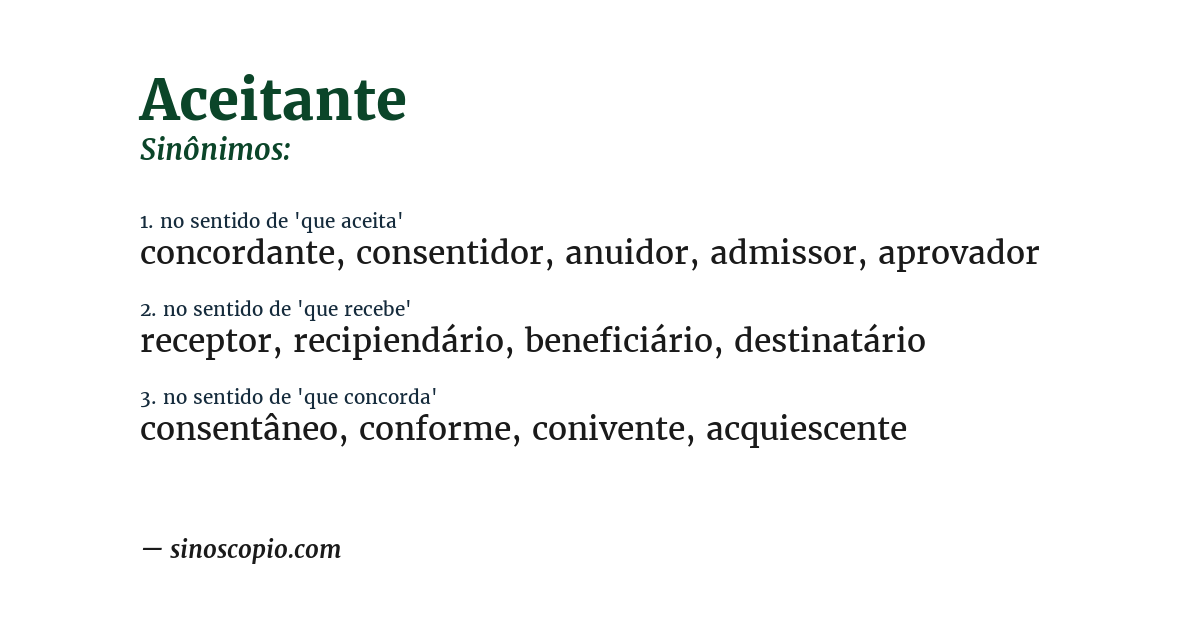 Sinônimo de aceitante