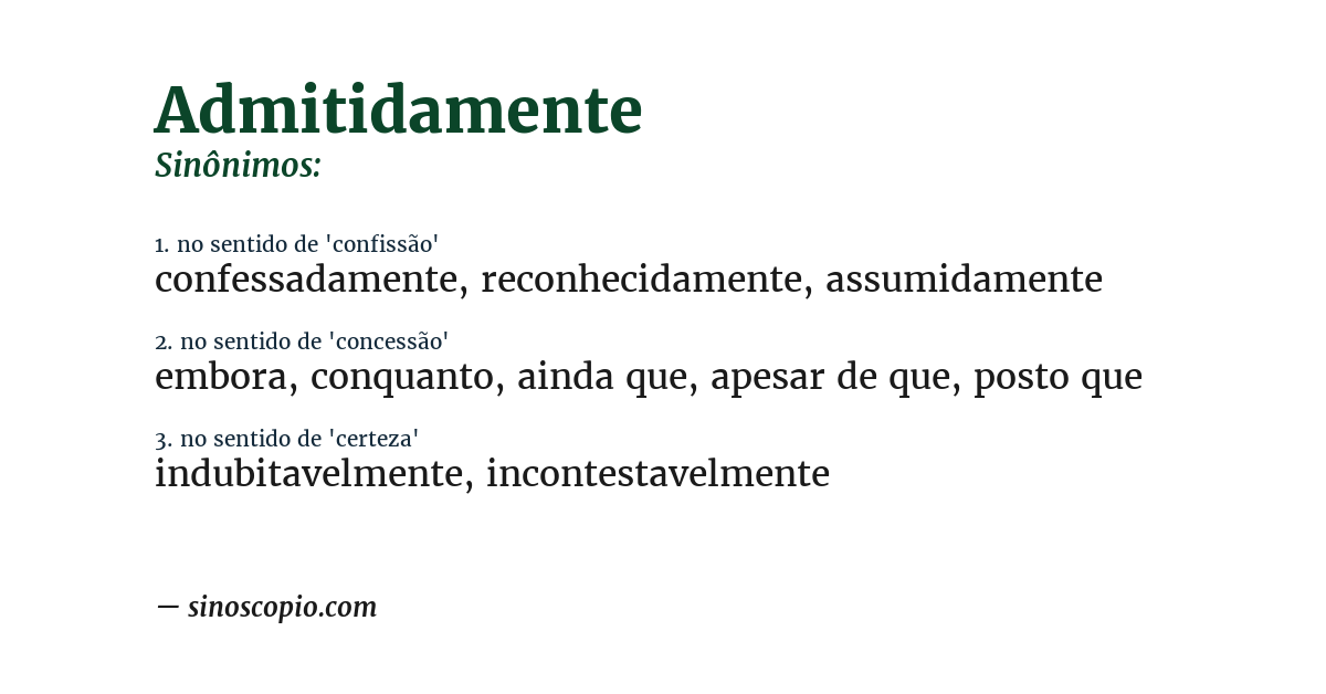 Sinônimo de admitidamente