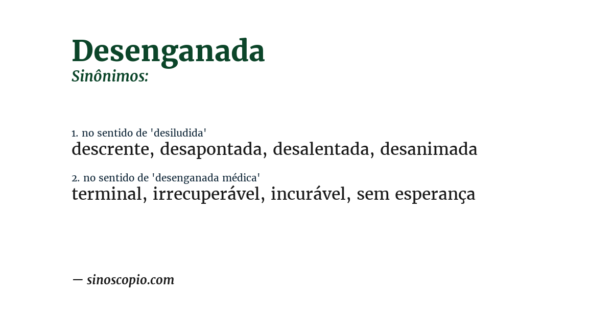 Sinônimo de desenganada