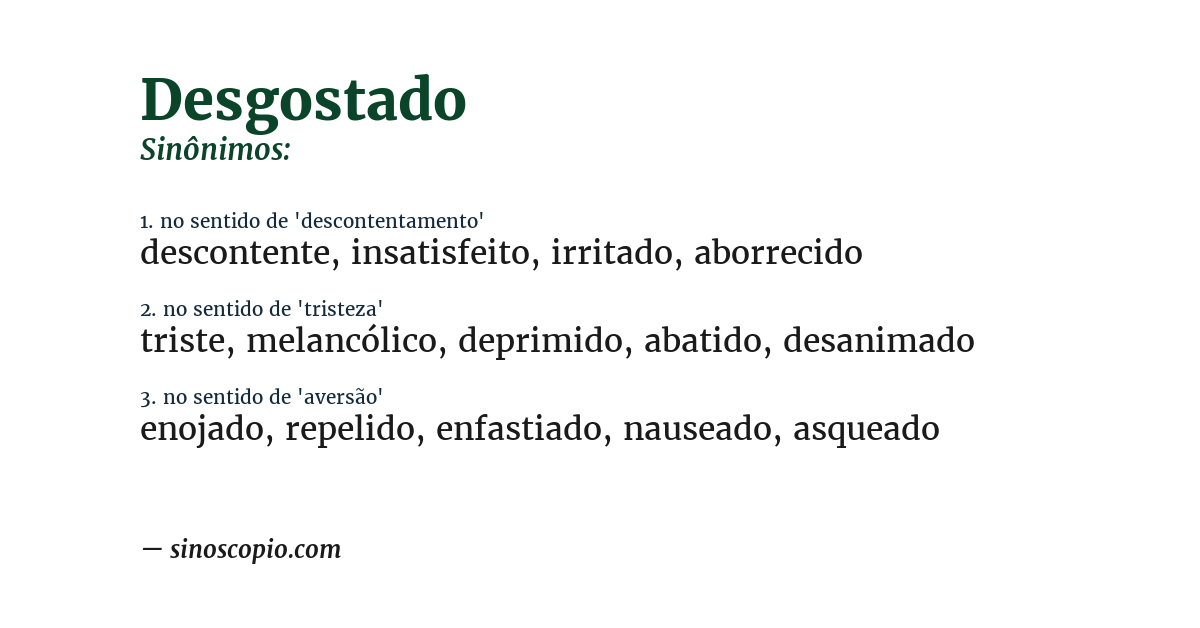 Sinônimo de desgostado