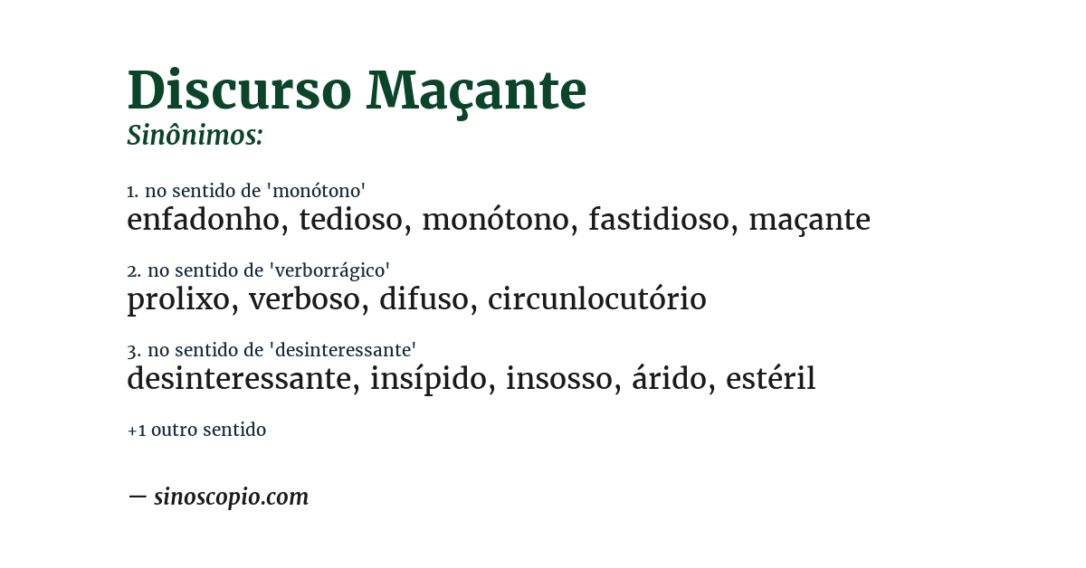 Sinônimo de discurso maçante