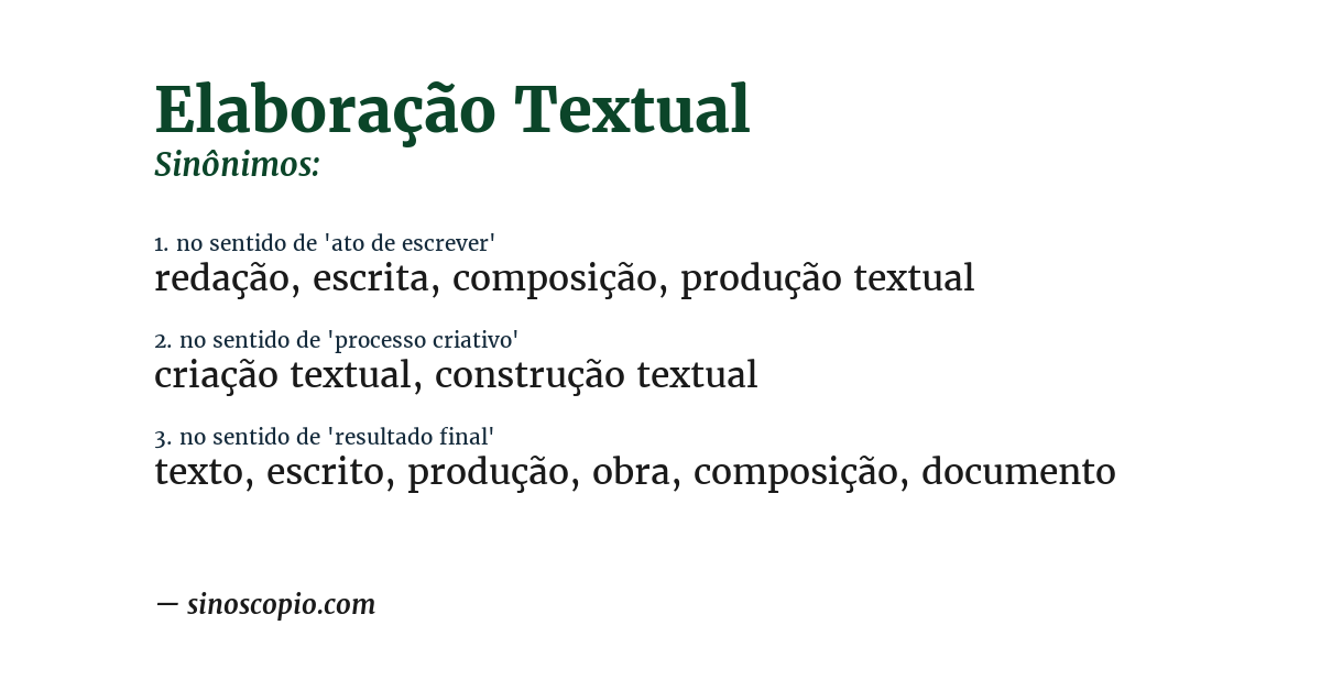 Sinônimo de elaboração textual