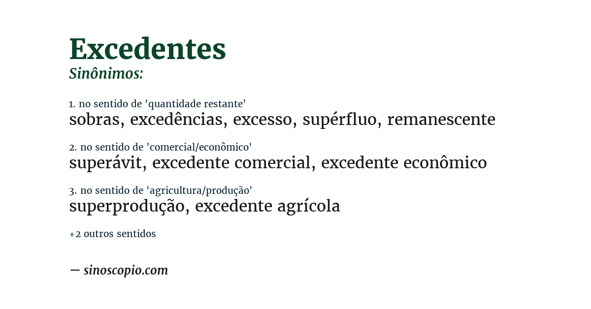 Sinônimo de excedentes