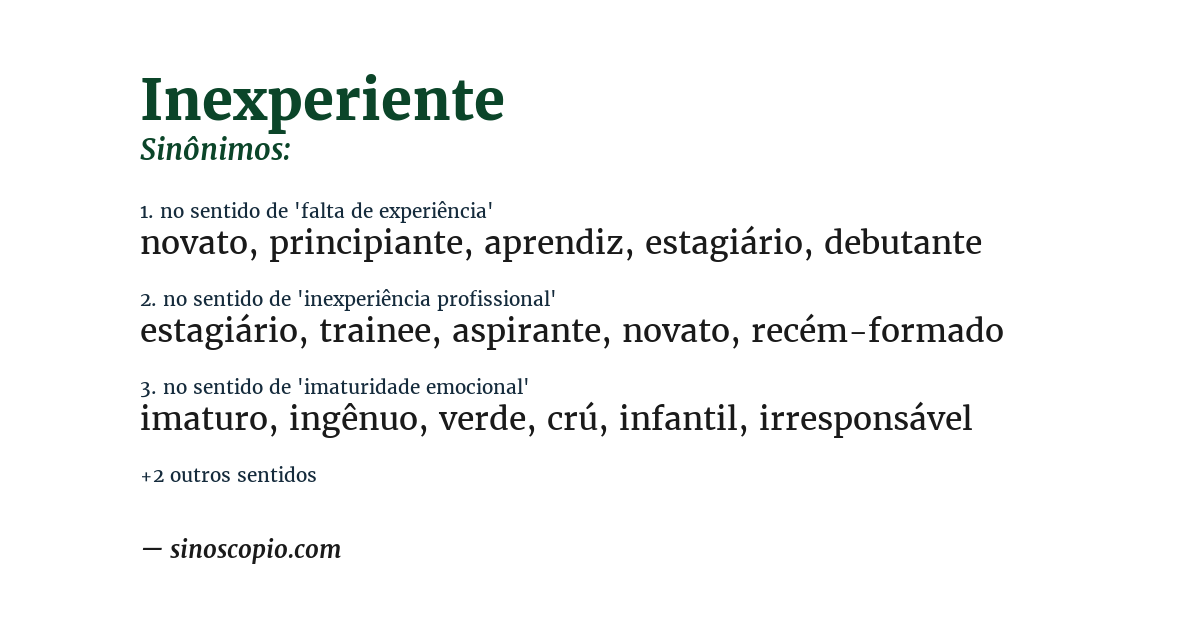 Sinônimo de inexperiente
