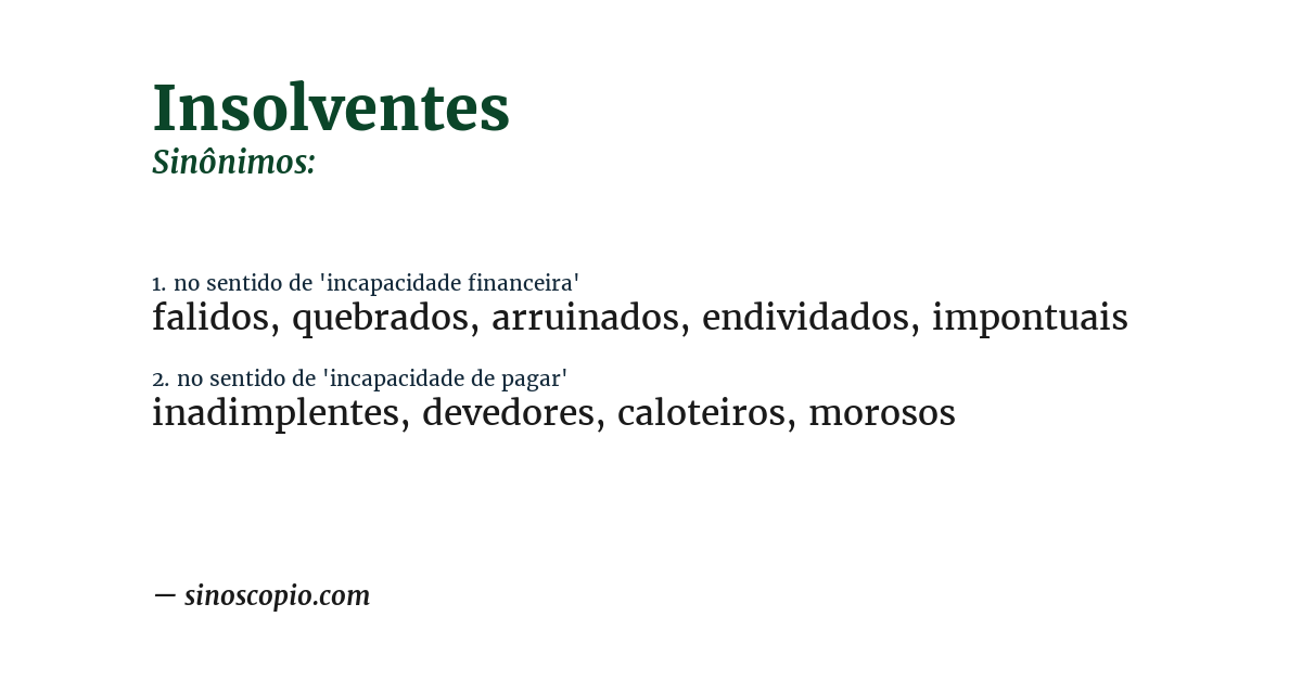 Sinônimo de insolventes