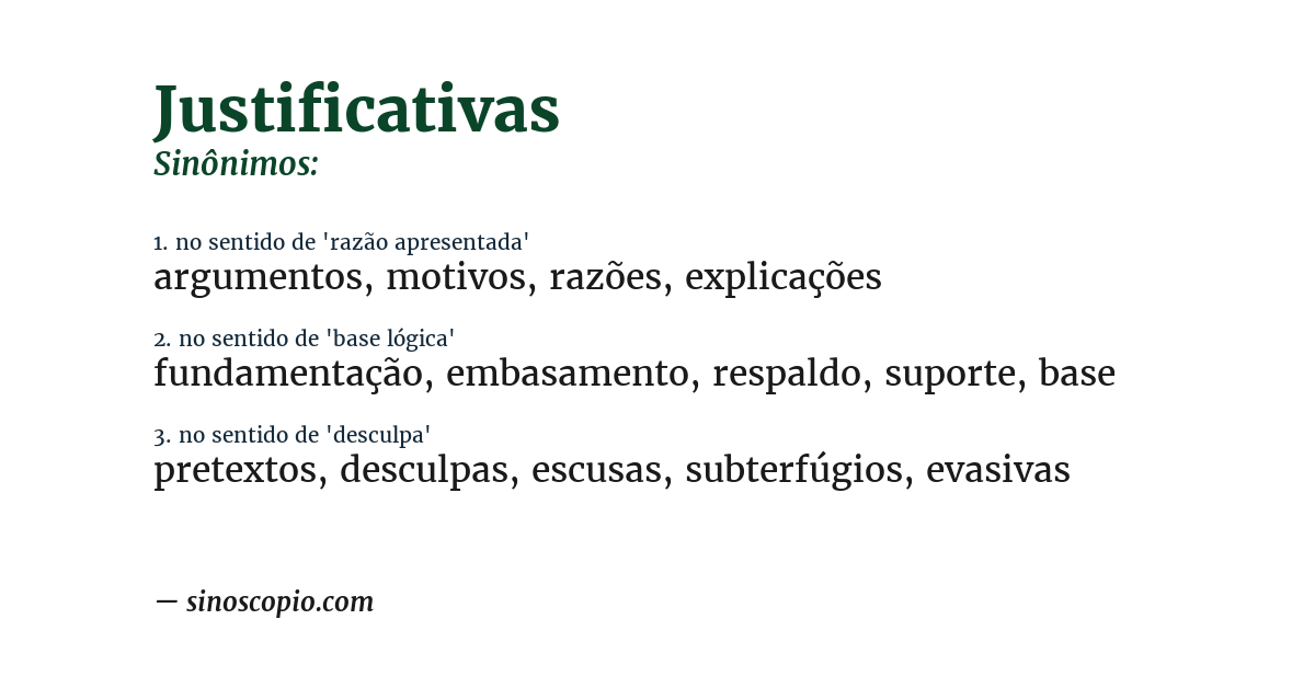 Sinônimo de justificativas