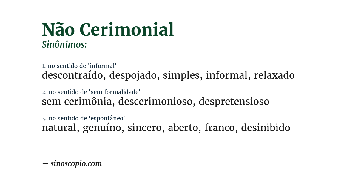 Sinônimo de não cerimonial