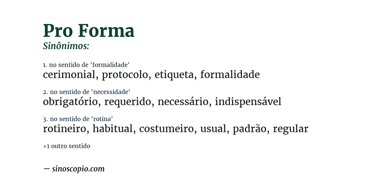 Sinônimo de pro forma