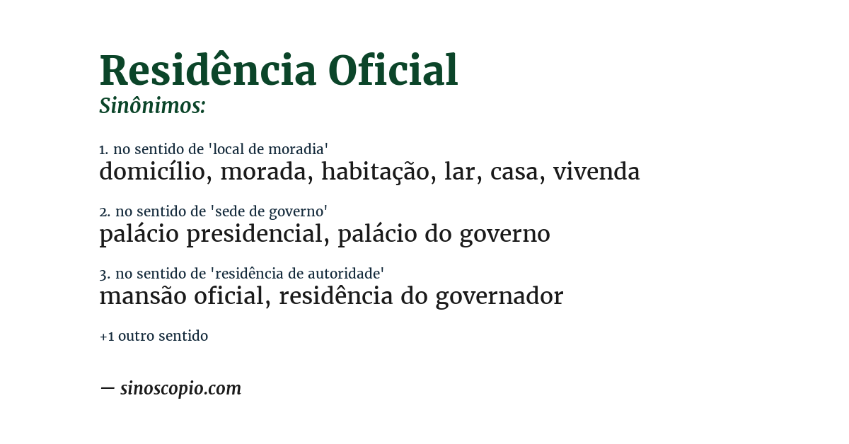 Sinônimo de residência oficial