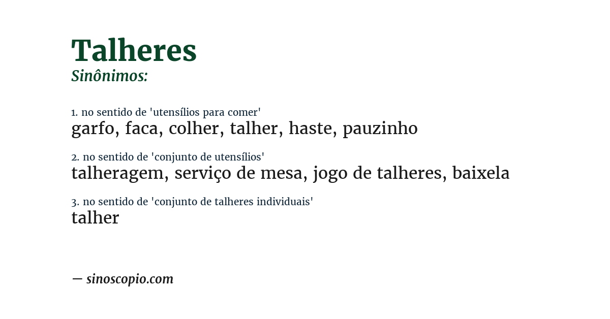 Sinônimo de talheres