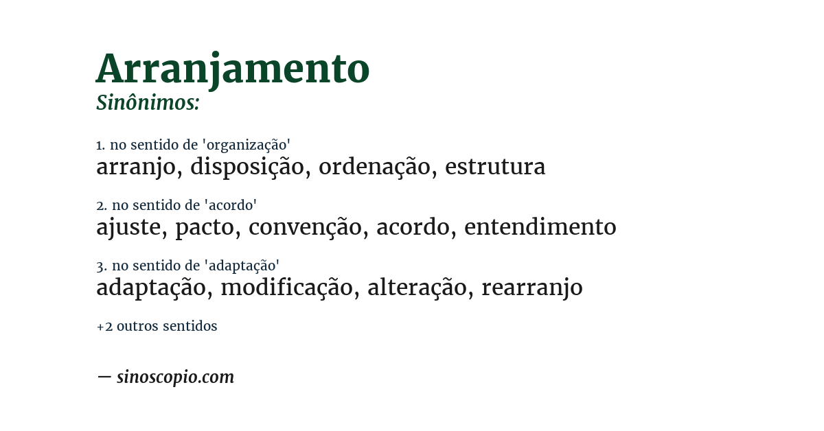 Sinônimo de arranjamento