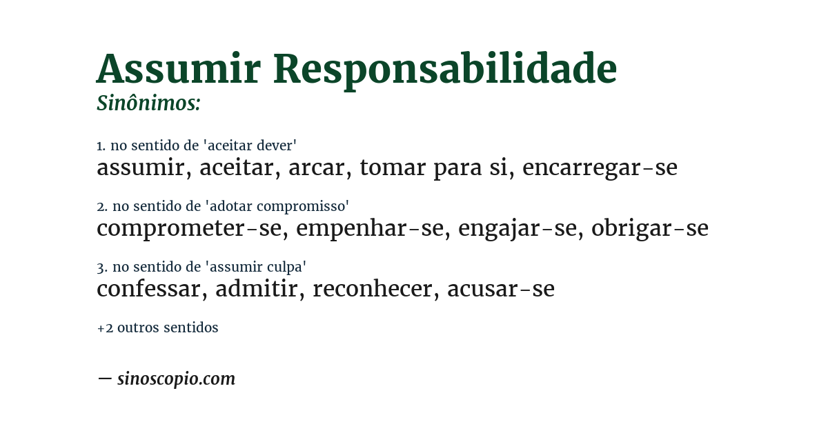 Sinônimo de assumir responsabilidade