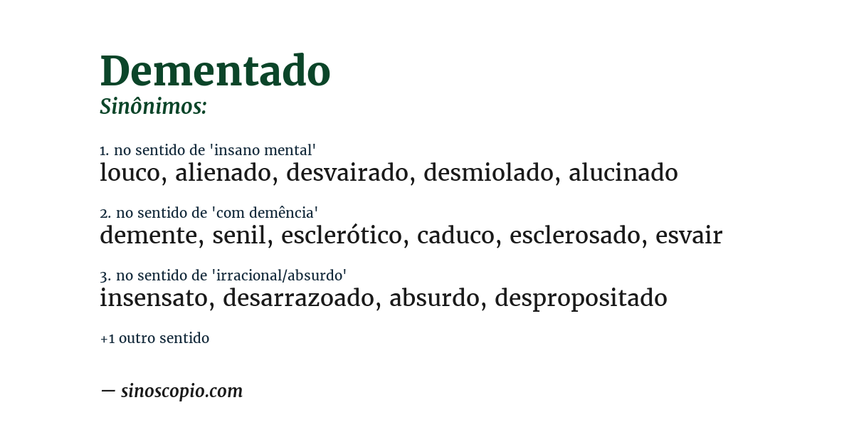 Sinônimo de dementado