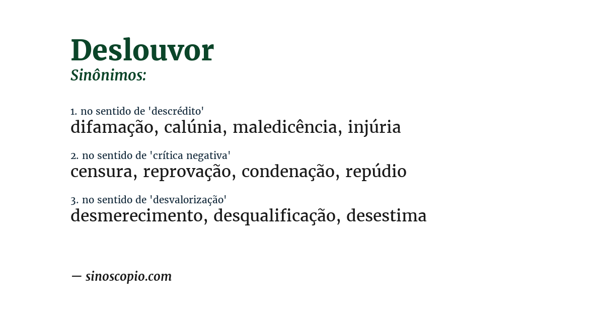 Sinônimo de deslouvor