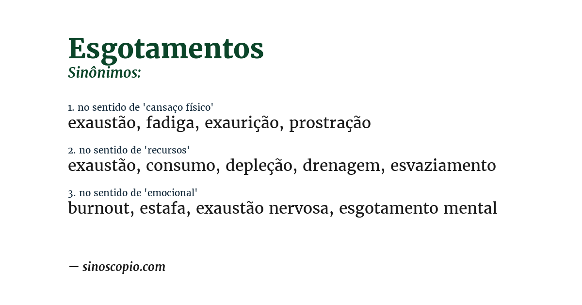 Sinônimo de esgotamentos
