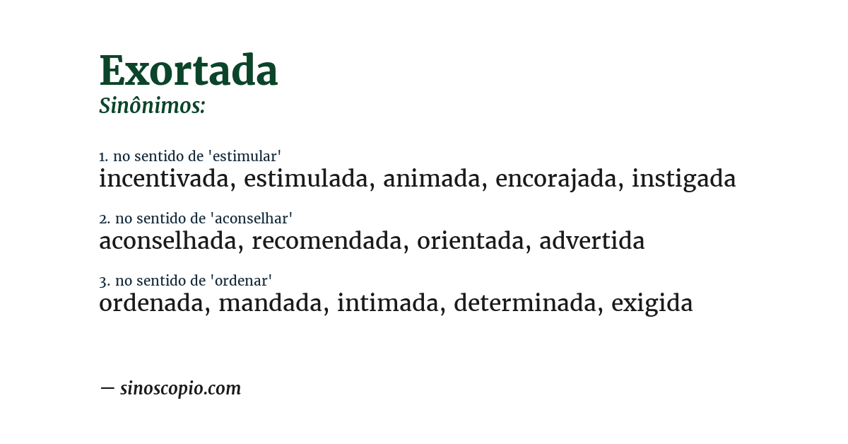 Sinônimo de exortada