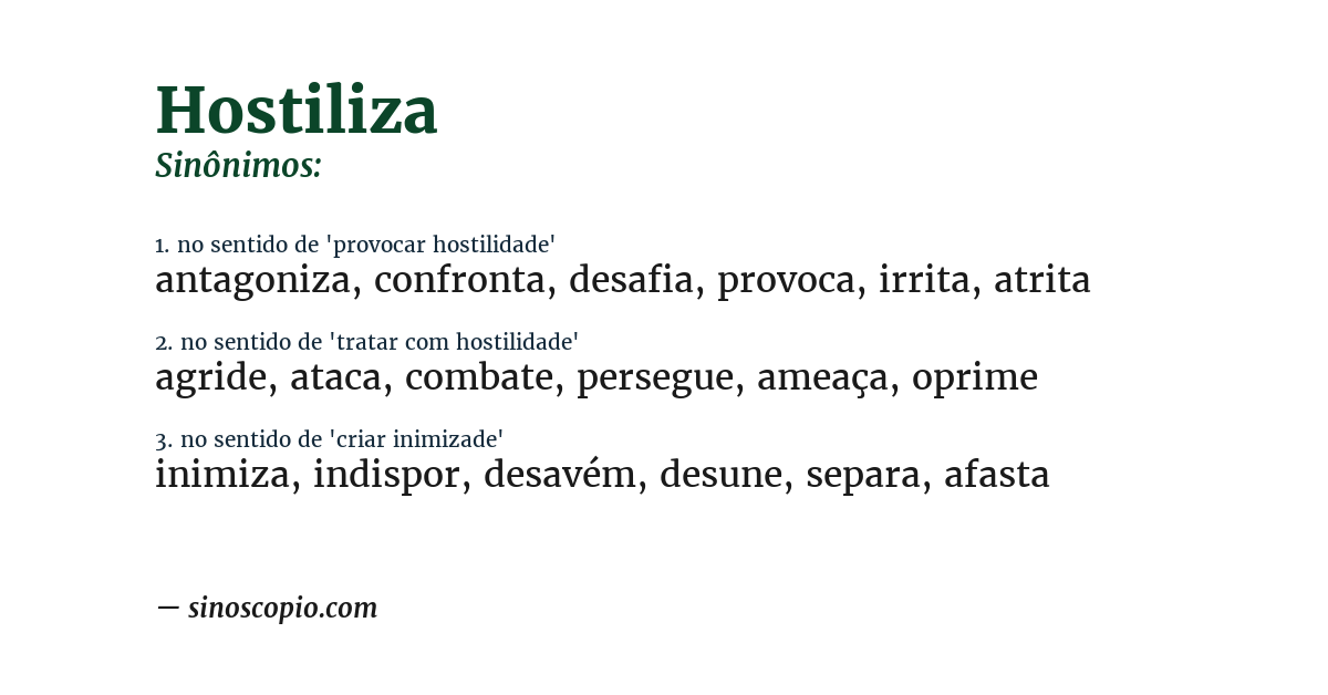 Sinônimo de hostiliza
