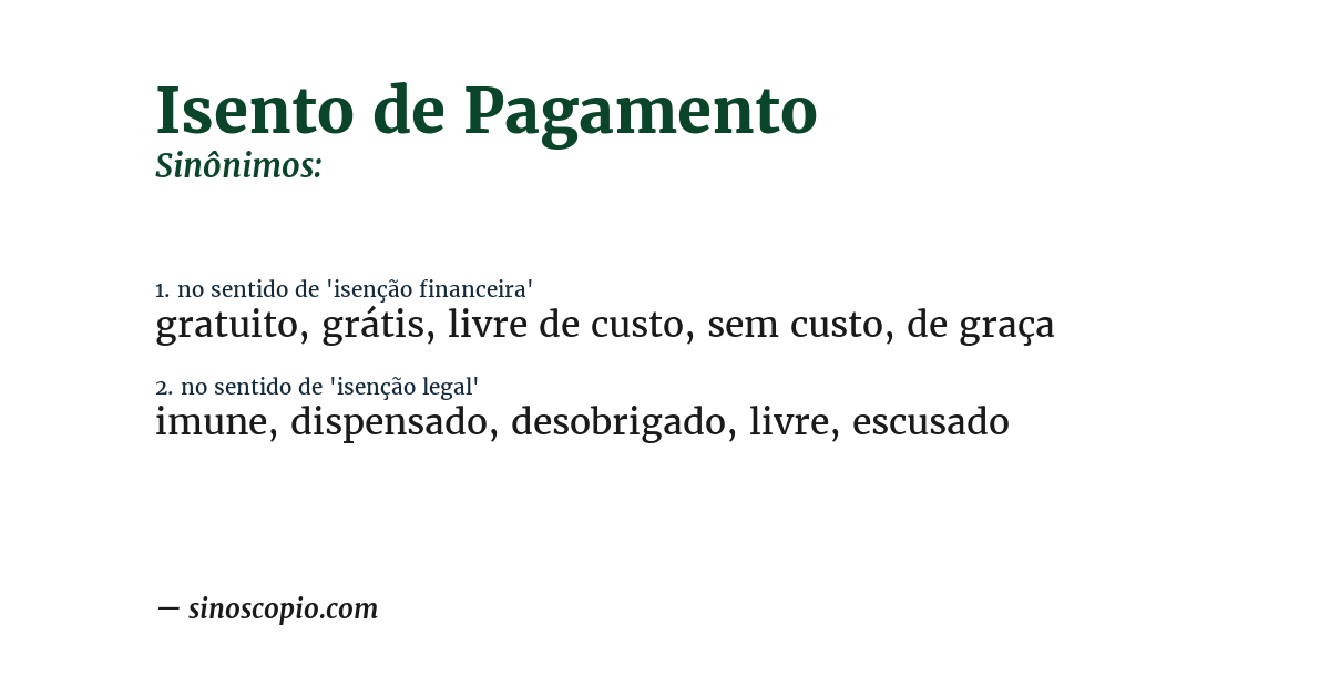 Sinônimo de isento de pagamento