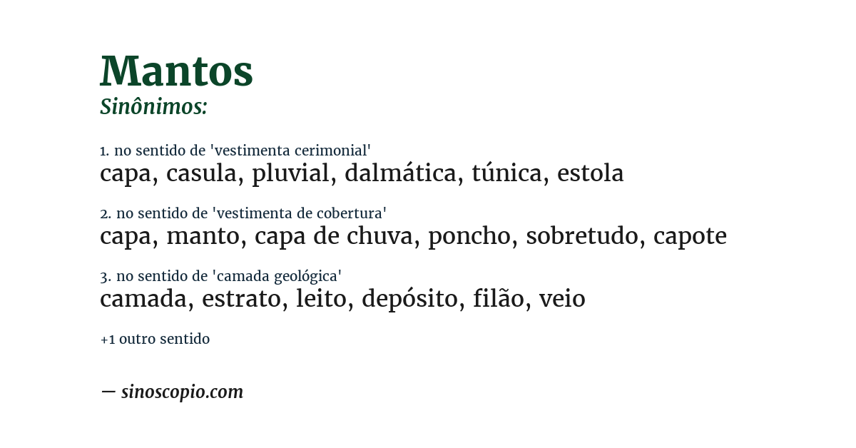 Sinônimo de mantos