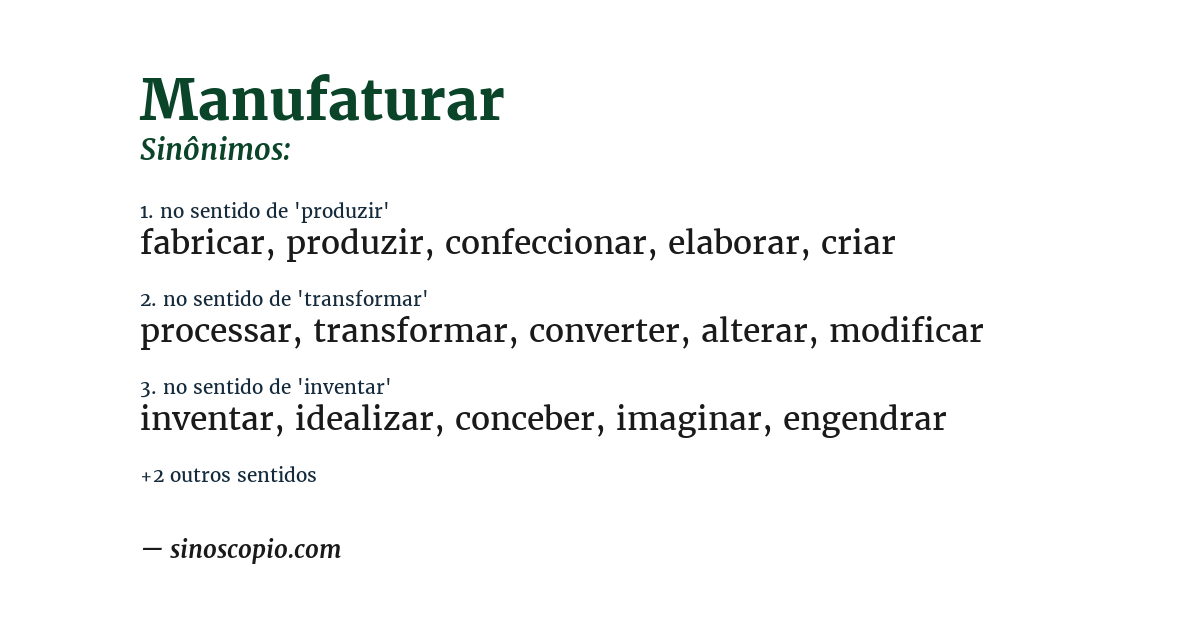 Sinônimo de manufaturar