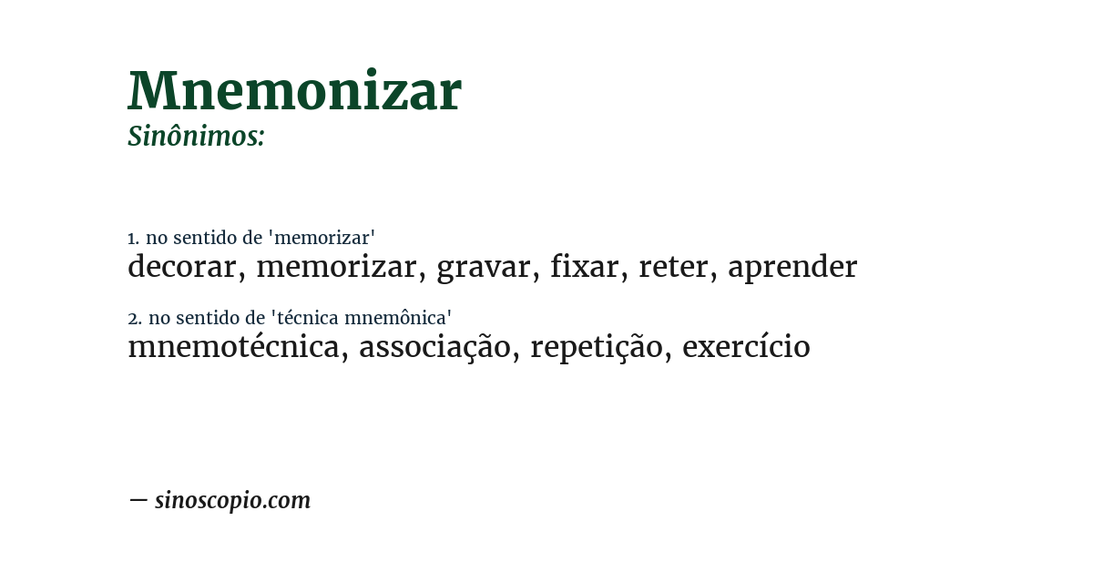 Sinônimo de mnemonizar