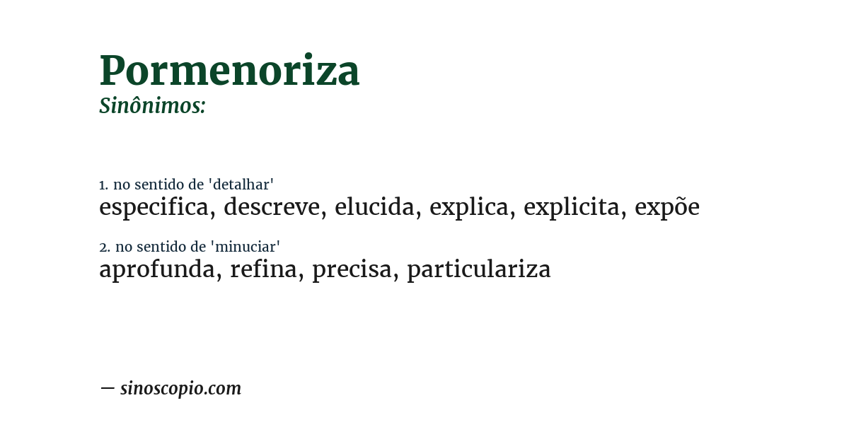 Sinônimo de pormenoriza