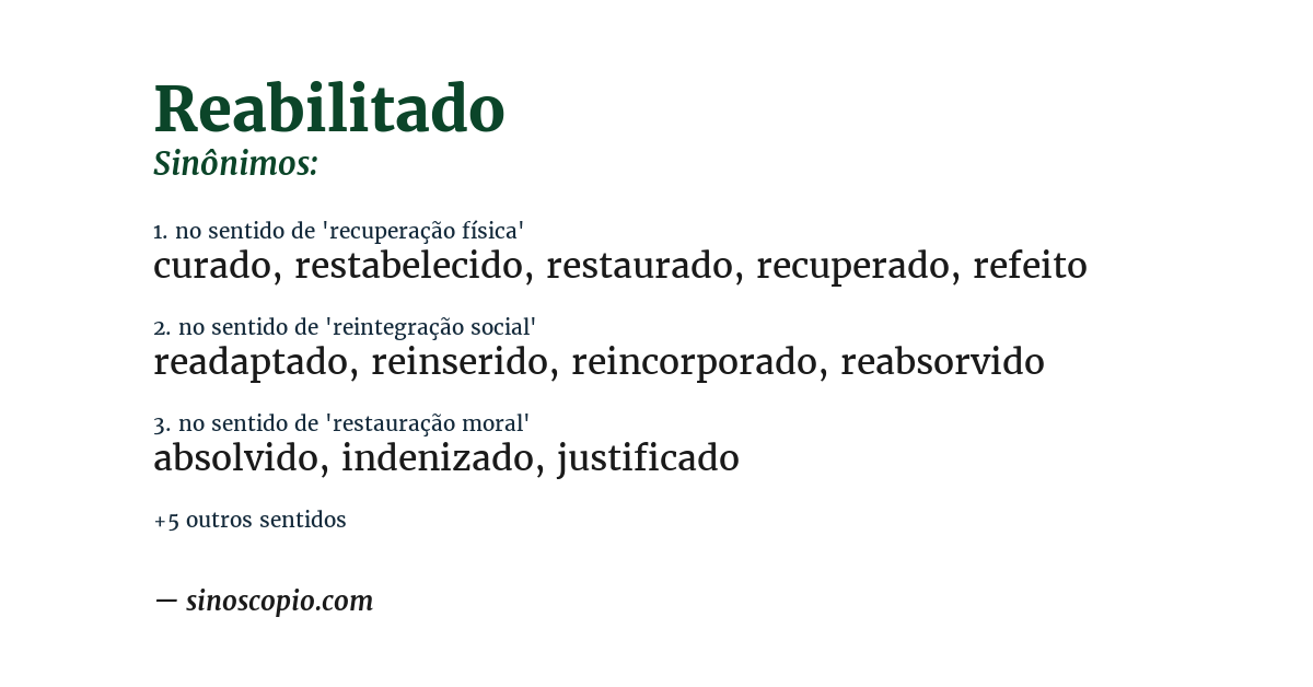 Sinônimo de reabilitado
