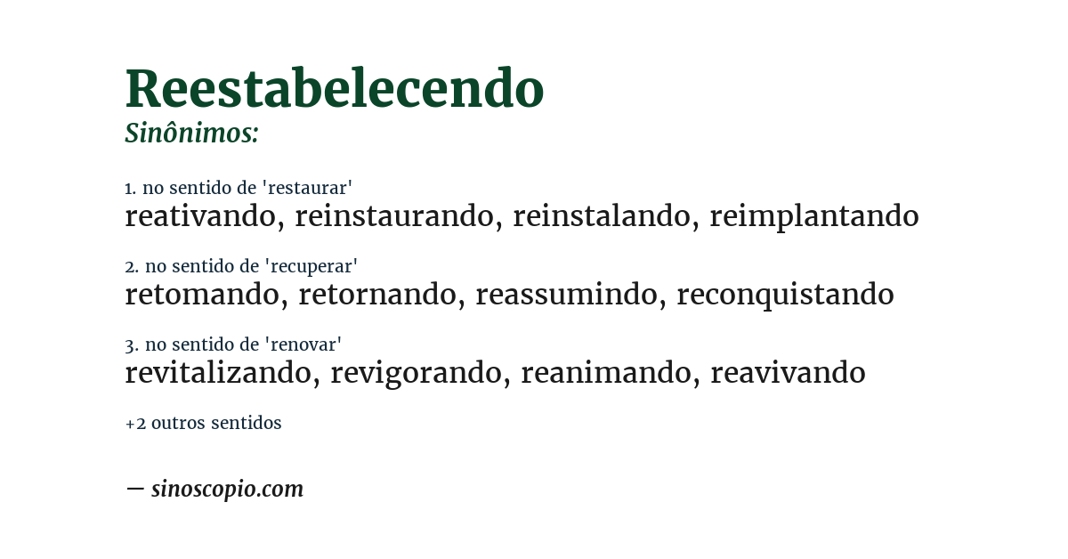 Sinônimo de reestabelecendo