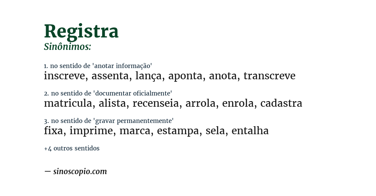 Sinônimo de registra