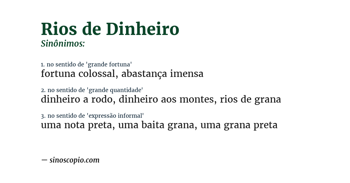 Sinônimo de rios de dinheiro