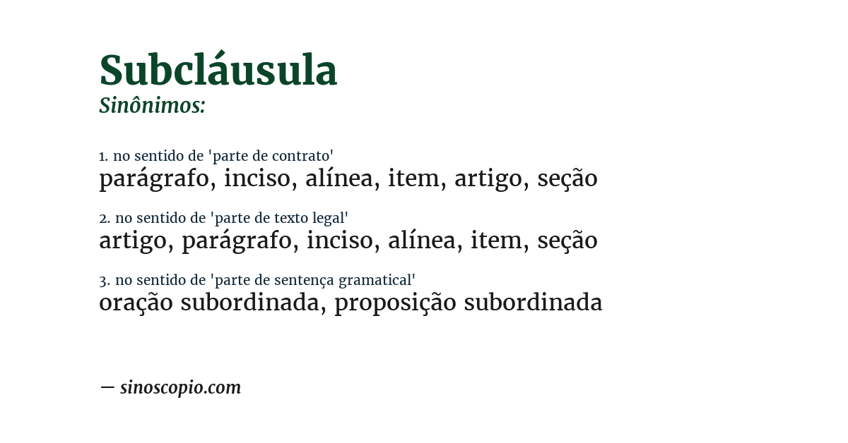 Sinônimo de subcláusula