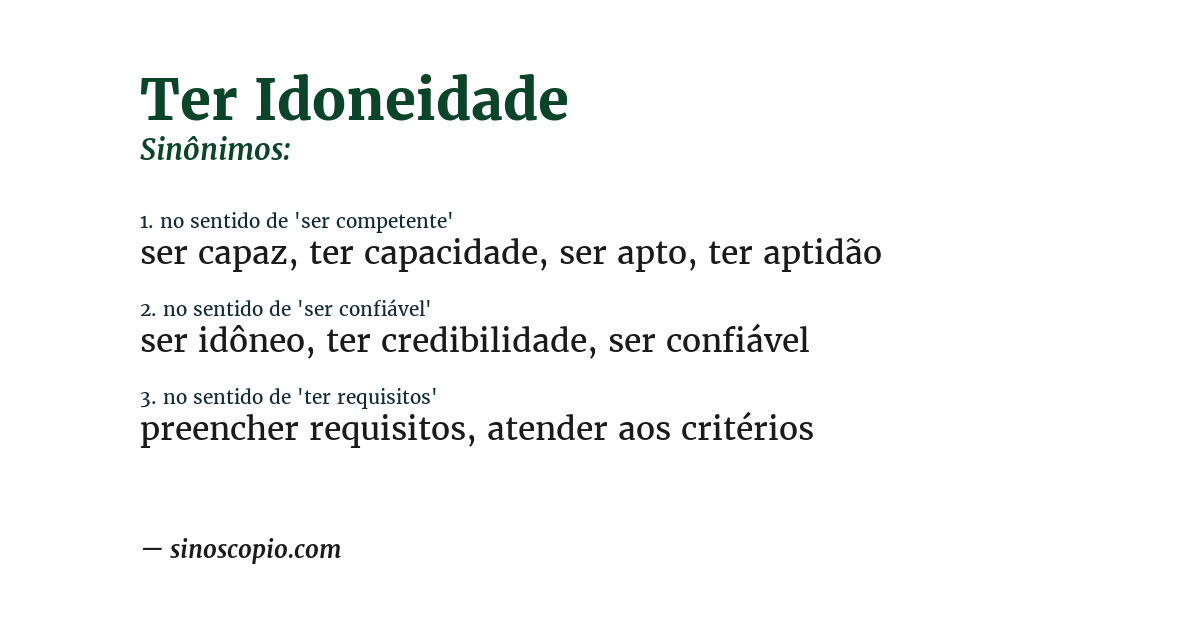 Sinônimo de ter idoneidade