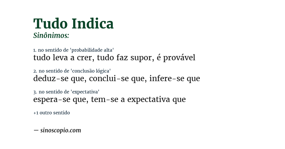 Sinônimo de tudo indica