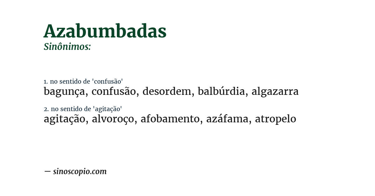 Sinônimo de azabumbadas