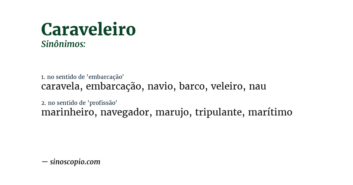 Sinônimo de caraveleiro