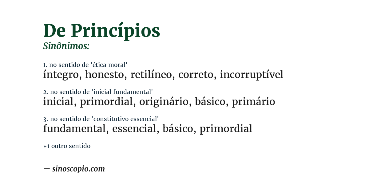 Sinônimo de de princípios