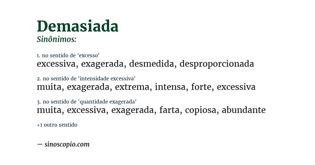 Sinônimo de demasiada