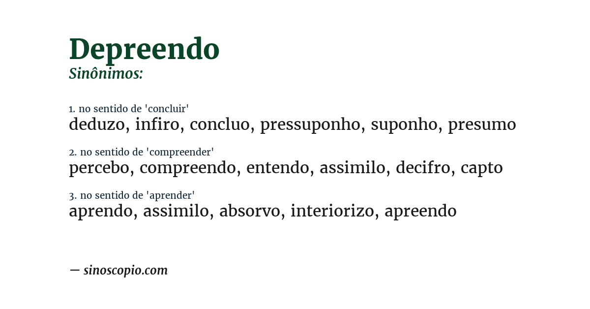 Sinônimo de depreendo