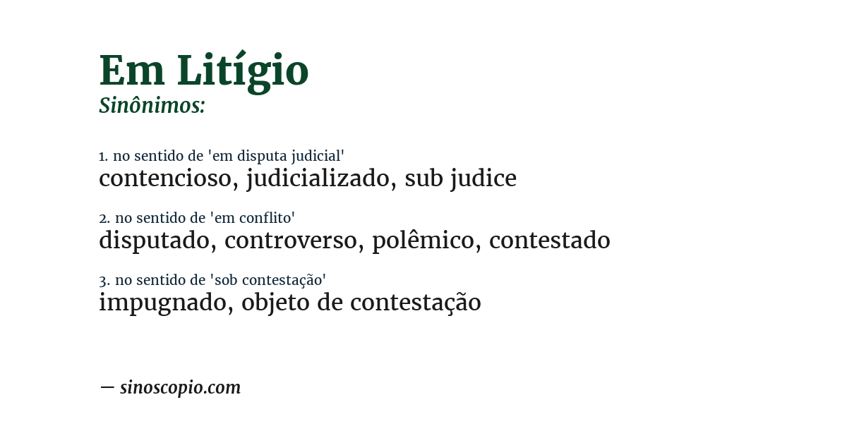 Sinônimo de em litígio