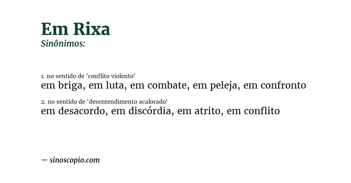 Sinônimo de em rixa