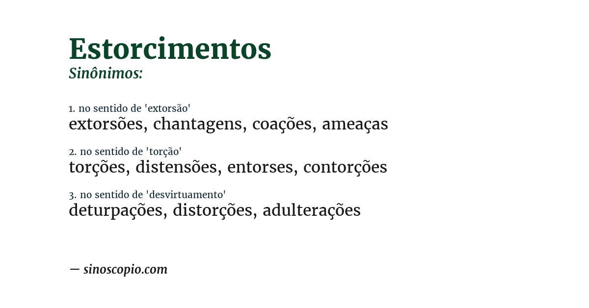 Sinônimo de estorcimentos