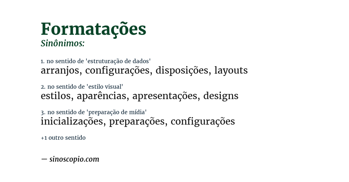 Sinônimo de formatações