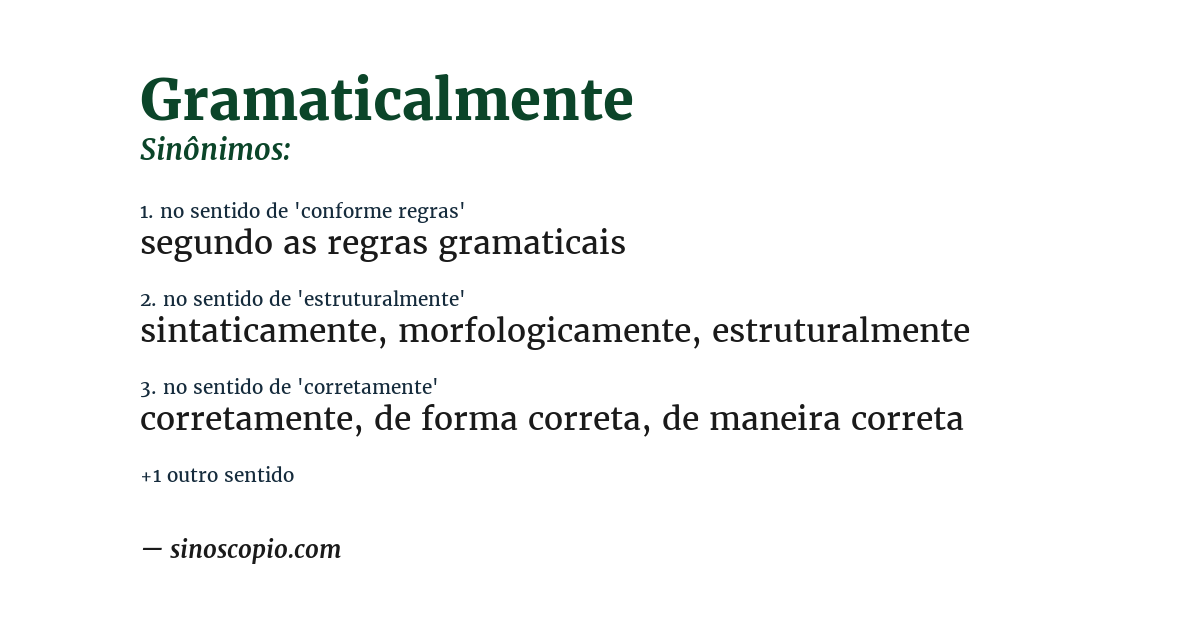 Sinônimo de gramaticalmente