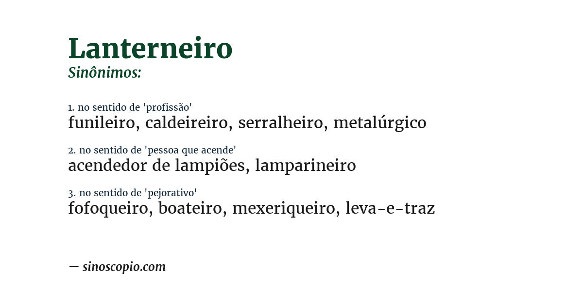 Sinônimo de lanterneiro