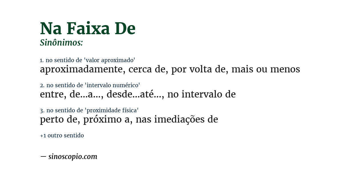 Sinônimo de na faixa de