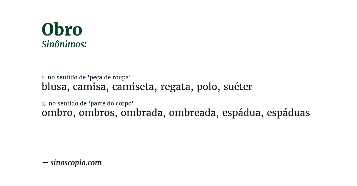 Sinônimo de obro